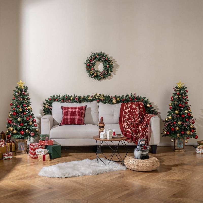 2er Set 120 cm Mini Künstlicher Weihnachtsbaum im Topf mit Weihnachtsgirlande & -kranz 2er Set 120 cm Mini Künstlicher Weihnachtsbaum im Topf mit Weihnachtsgirlande & -kranz von Costway