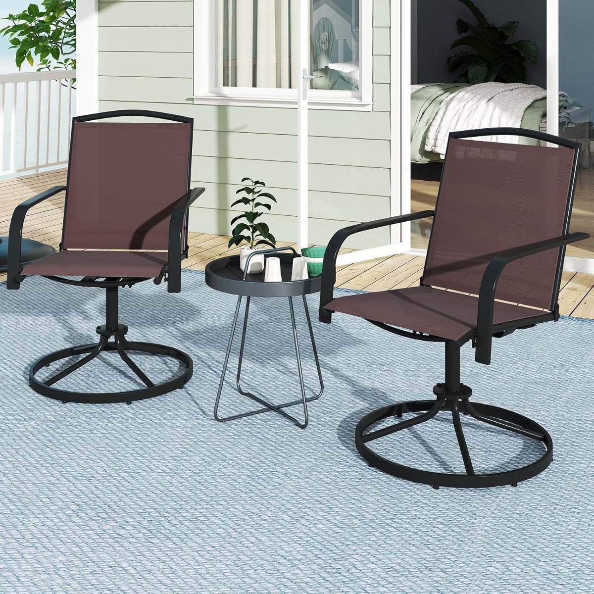 2er Set 360° Drehbare Gartenstühle mit Schnell Trocknendem Stoff Terrassenstühle Braun von Costway