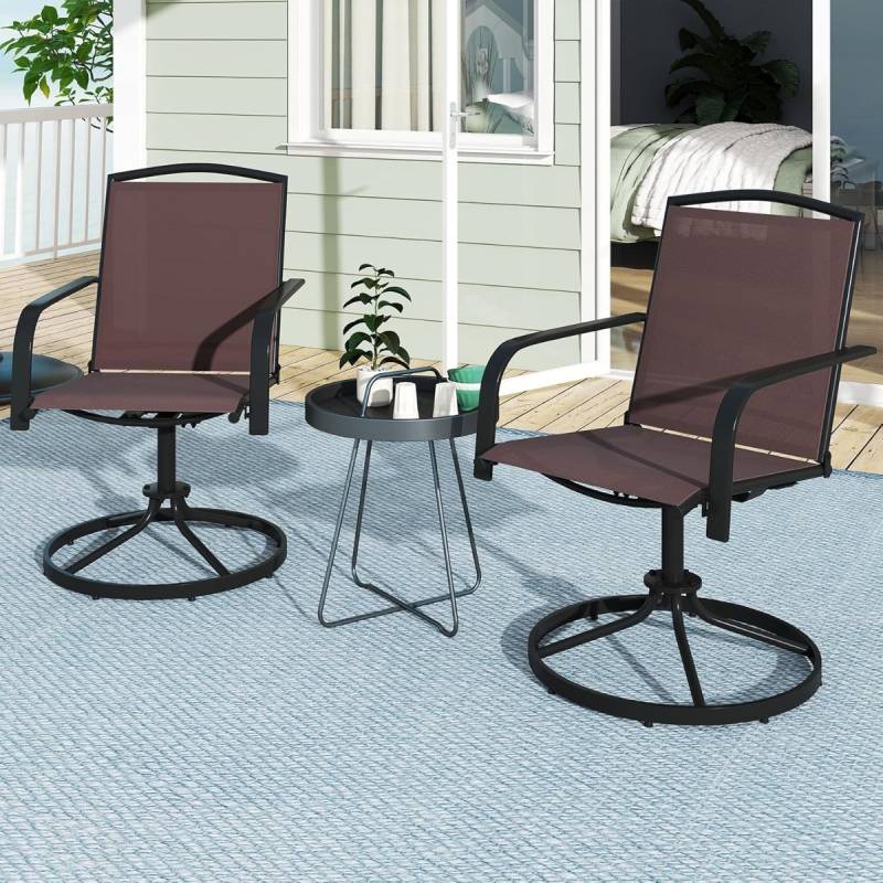 2er Set 360° Drehbare Gartenstühle mit Schnell Trocknendem Stoff Terrassenstühle Braun von Costway