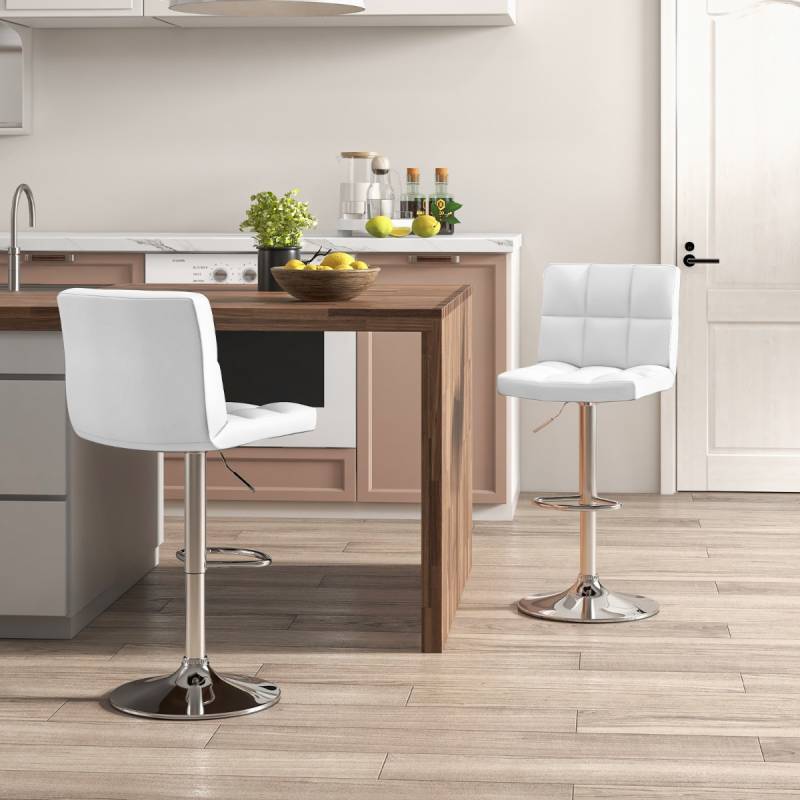 2er Set 360° Drehbarer Barhocker aus Kunstleder Höhenverstellbarer Barstuhl Sitzhocker Weiß von Costway