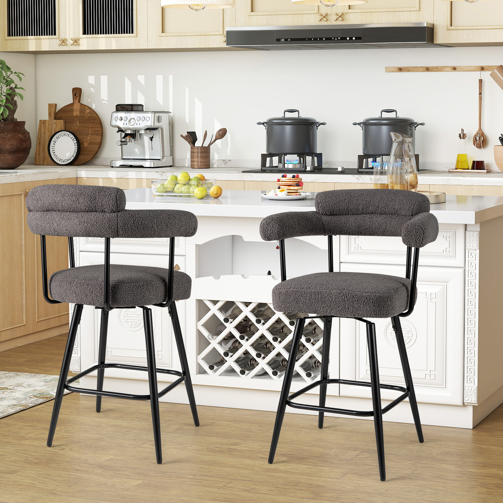 2er Set Barhocker Gepolsterter Thekenhocker 360° Drehbarer Sitzhocker Bistrohocker Grau 2er Set Barhocker Gepolsterter Thekenhocker 360° Drehbarer Sitzhocker Bistrohocker Grau von Costway