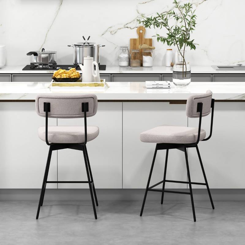2er Set Barhocker drehbar Barstuhl gepolstert mit Rückenlehne & Fußstütze Beige von Costway