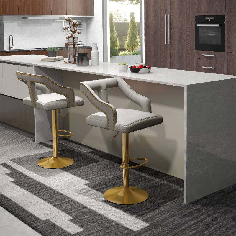 2er Set Barhocker drehbare Barstühle 63-85 höhenverstellbar Küchenhocker aus Samt Grau von Costway