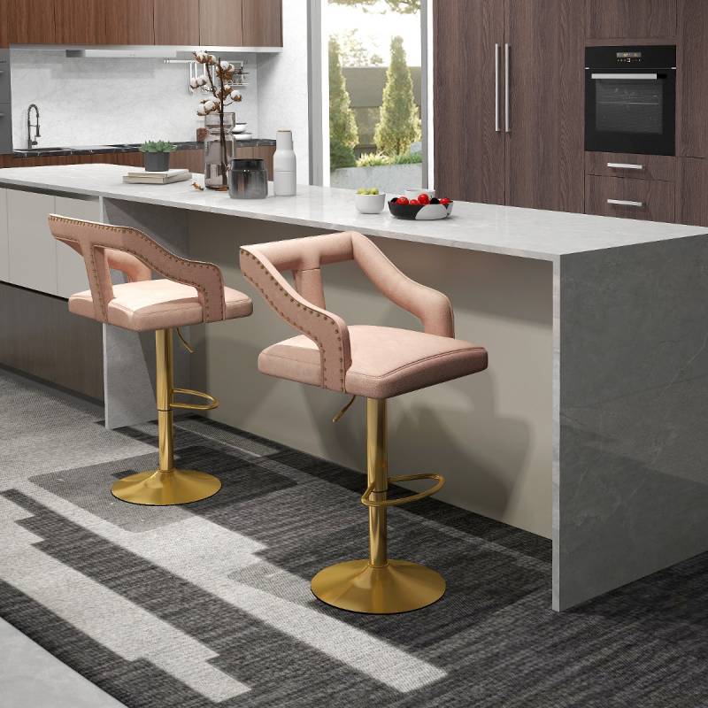 2er Set Barhocker drehbare Barstühle 63-85 höhenverstellbar Küchenhocker aus Samt Rosa von Costway
