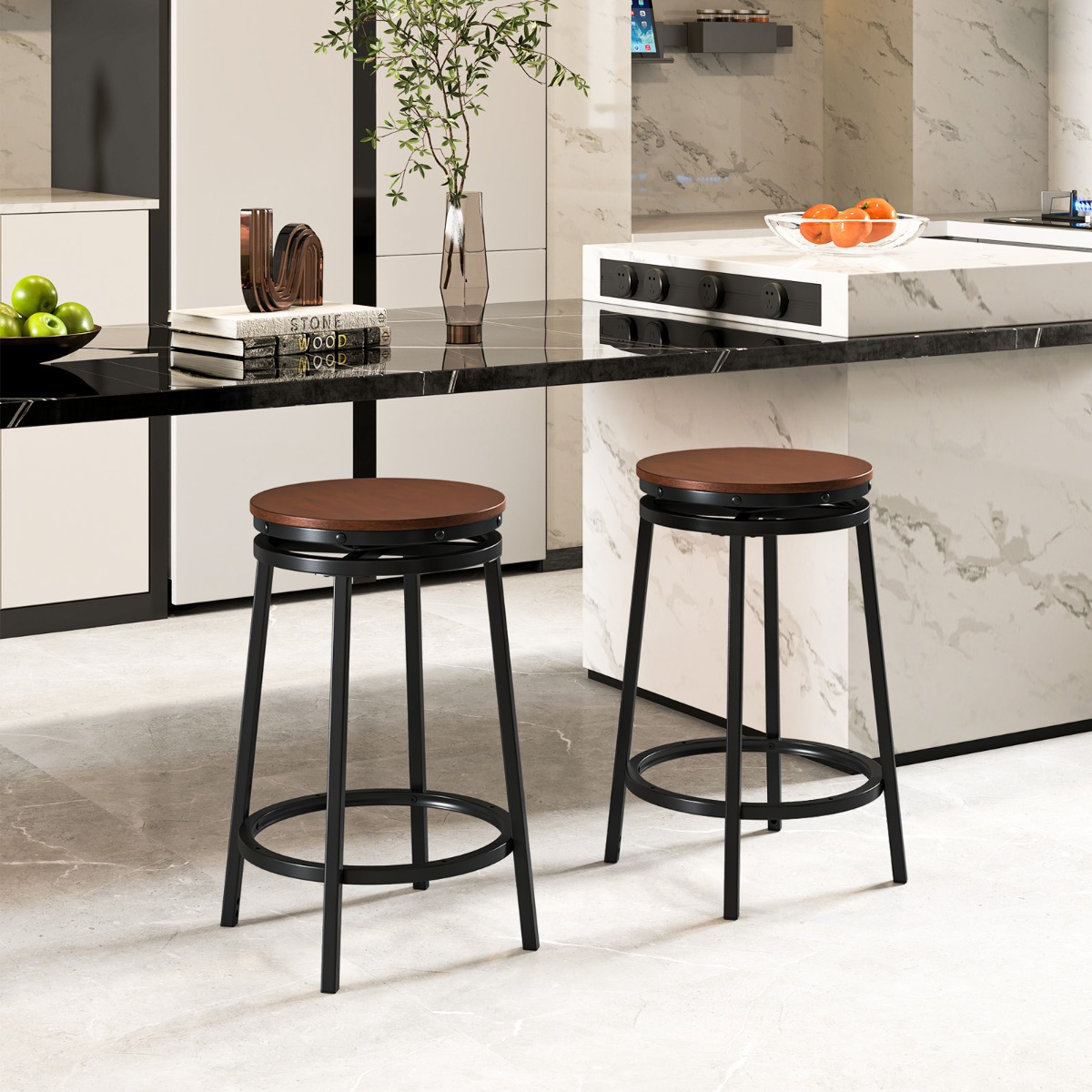 2er Set Barhocker mit 2 Einstellbare Höhen 360° Drehbare Küchenhocker  Thekenhocker von Costway