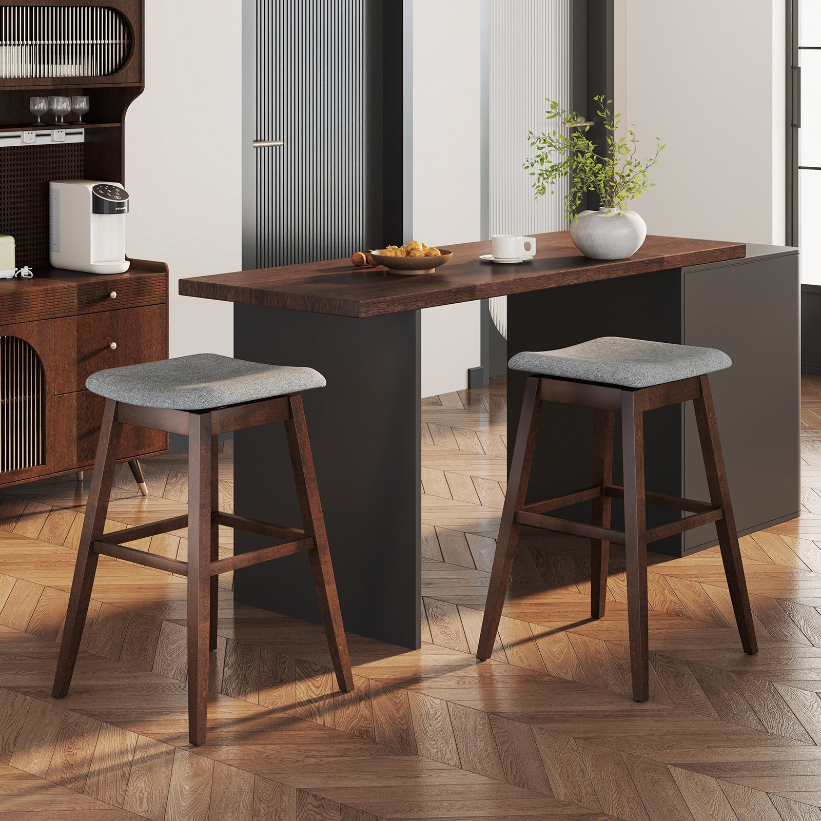 2er Set Barhocker mit Fußstütze 360° Drehbarer Thekenhocker Gepolsterter Bistrohocker von Costway