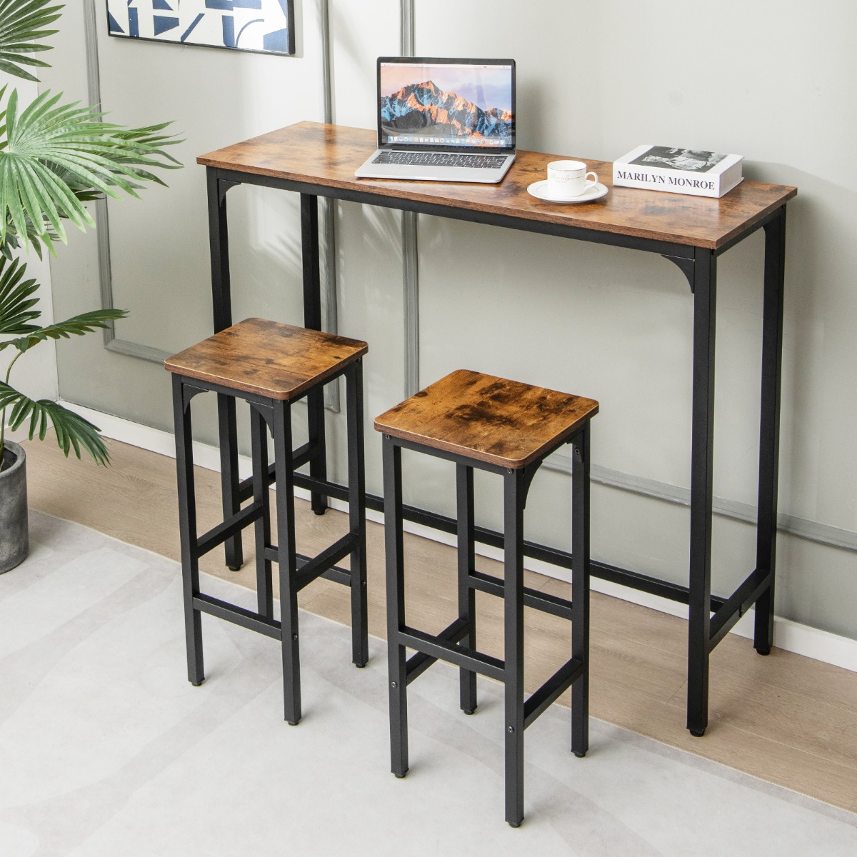 2er Set Barhocker mit Fußstütze Barstühle bis 150 kg Tresenhocker Rustikales Braun 2er Set Barhocker mit Fußstütze Barstühle bis 150 kg Tresenhocker Rustikales Braun von Costway