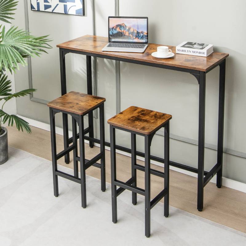 2er Set Barhocker mit Fußstütze Barstühle bis 150 kg Tresenhocker Rustikales Braun von Costway