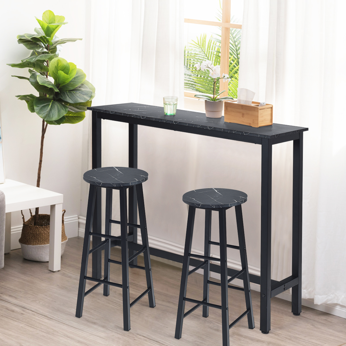 2er Set Barhocker mit Marmor Optik & Fußstütze & 71 cm Sitzhöhe Barstühle Tresenhocker Schwarz von Costway