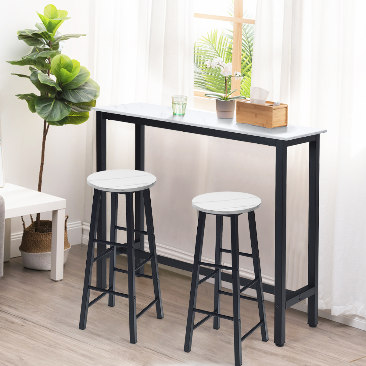 2er Set Barhocker mit Marmor Optik & Fußstütze & 71 cm Sitzhöhe Barstühle Tresenhocker Weiß von Costway
