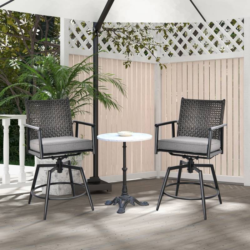 2er Set Barhocker mit 2-lagiger PE-Rattan-Rückenlehne & Abnehmbarem Gepolstertem Kissen Schwarz von Costway