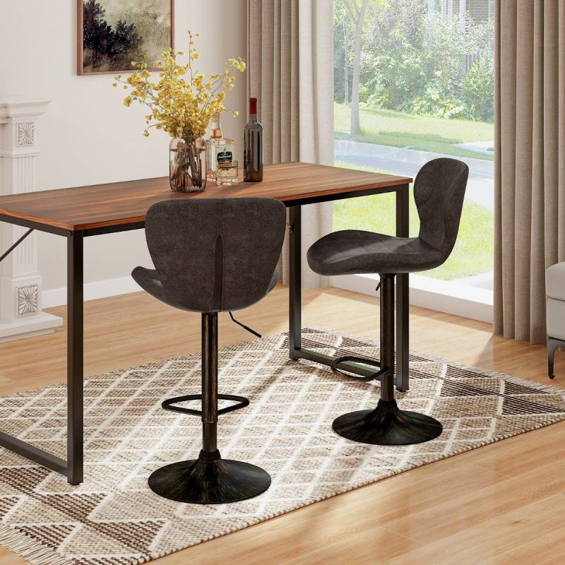 2er Set Barhocker mit Rückenlehne & Fußstütze Barstühle Tresenhocker Küchenhocker Braun von Costway