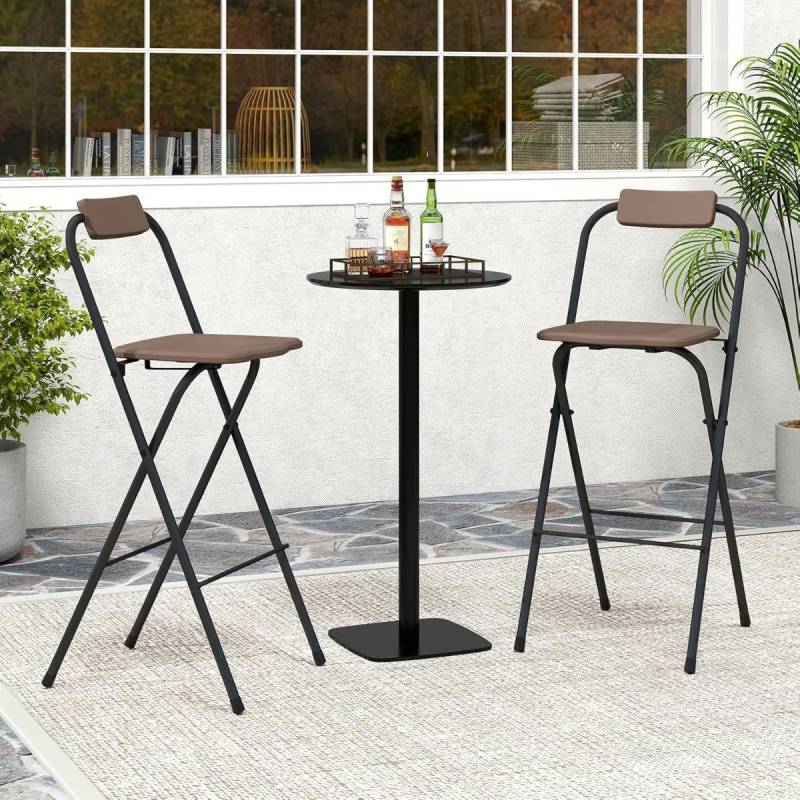 2er Set Barhocker mit Rückenlehne & Fußstütze Klappbare Barstühle bis zu 150 kg Belastbar Braun von Costway