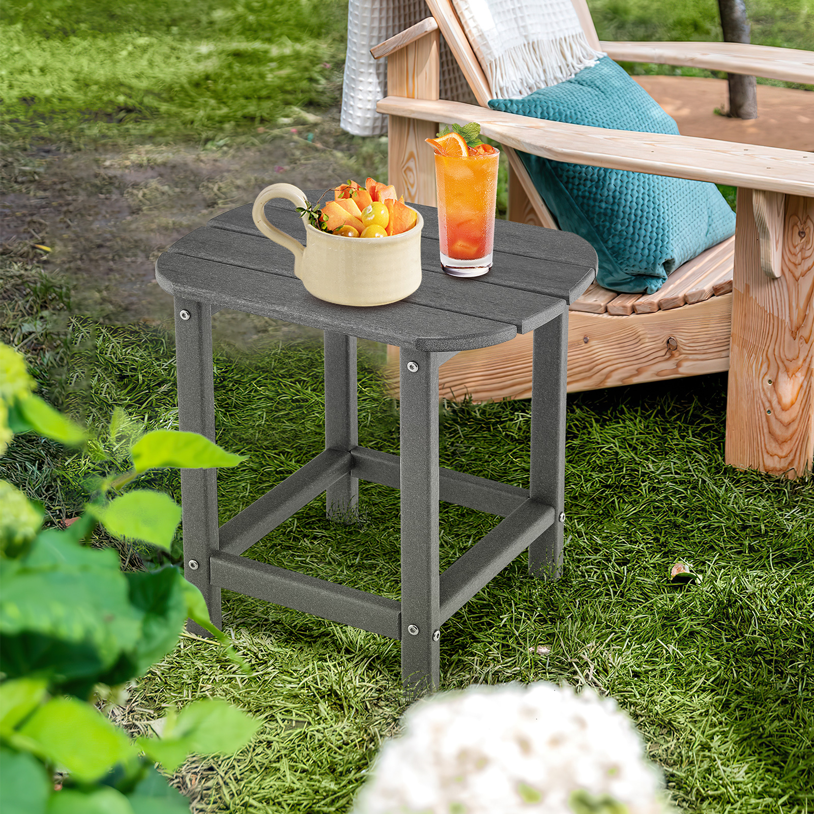 2er Set Beistelltisch aus HDPE Wetterfester Adirondack Gartentisch Kleiner Kaffeetisch Grau von Costway