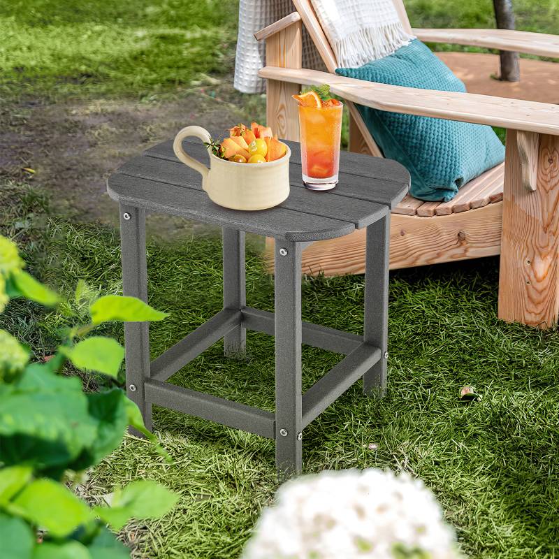 2er Set Beistelltisch aus HDPE Wetterfester Adirondack Gartentisch Kleiner Kaffeetisch Grau von Costway