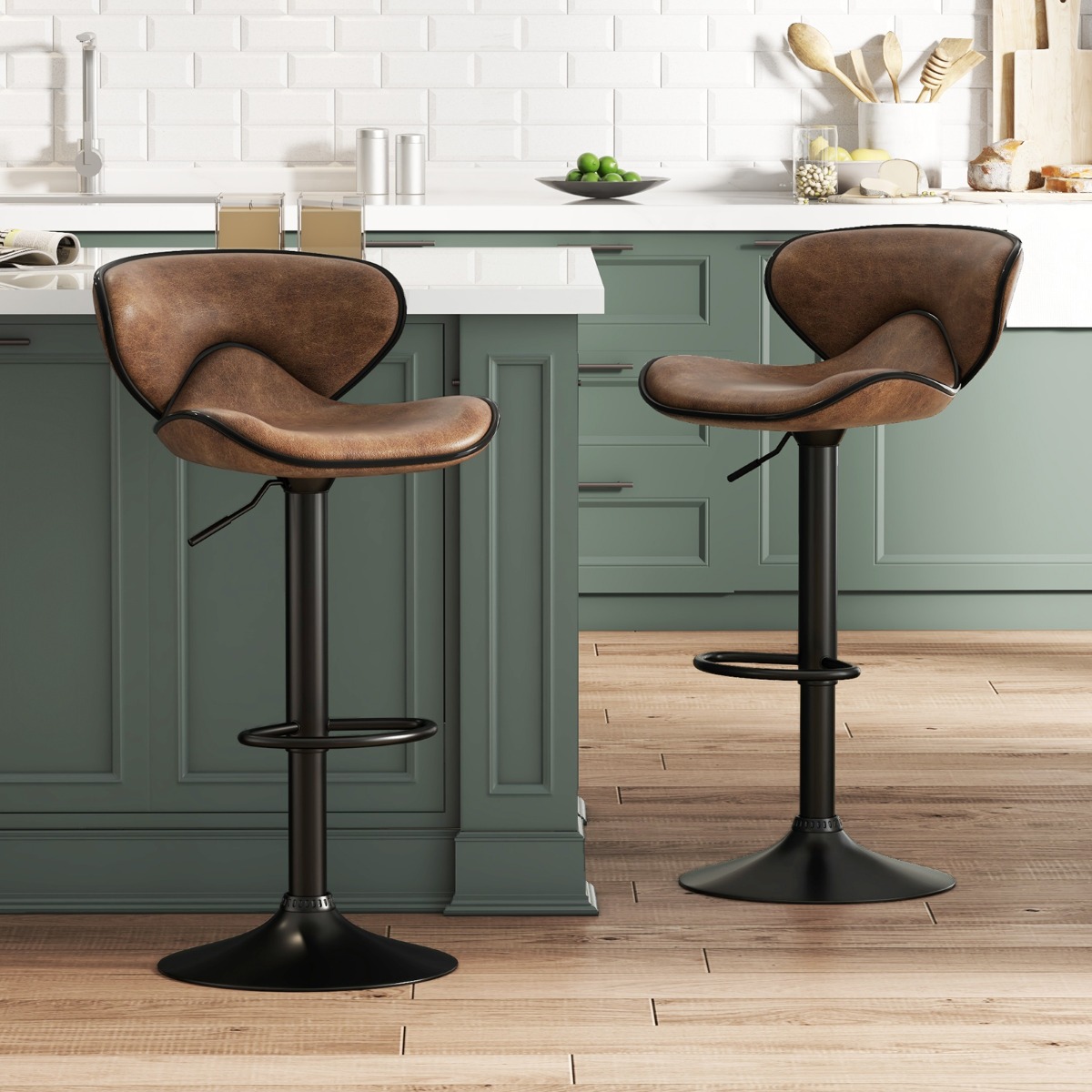 2er Set Drehbare Barhocker mit Rückenlehne & Fußstütze Barstühle Sitzhocker Rustikales Braun 2er Set Drehbare Barhocker mit Rückenlehne & Fußstütze Barstühle Sitzhocker Rustikales Braun von Costway
