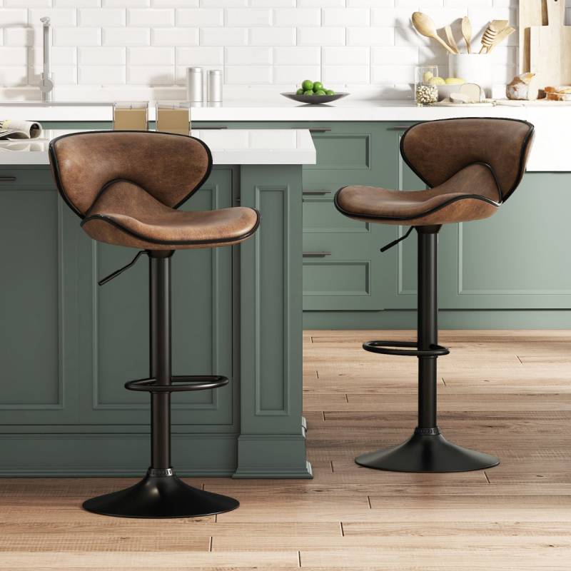 2er Set Drehbare Barhocker mit Rückenlehne & Fußstütze Barstühle Sitzhocker Rustikales Braun von Costway