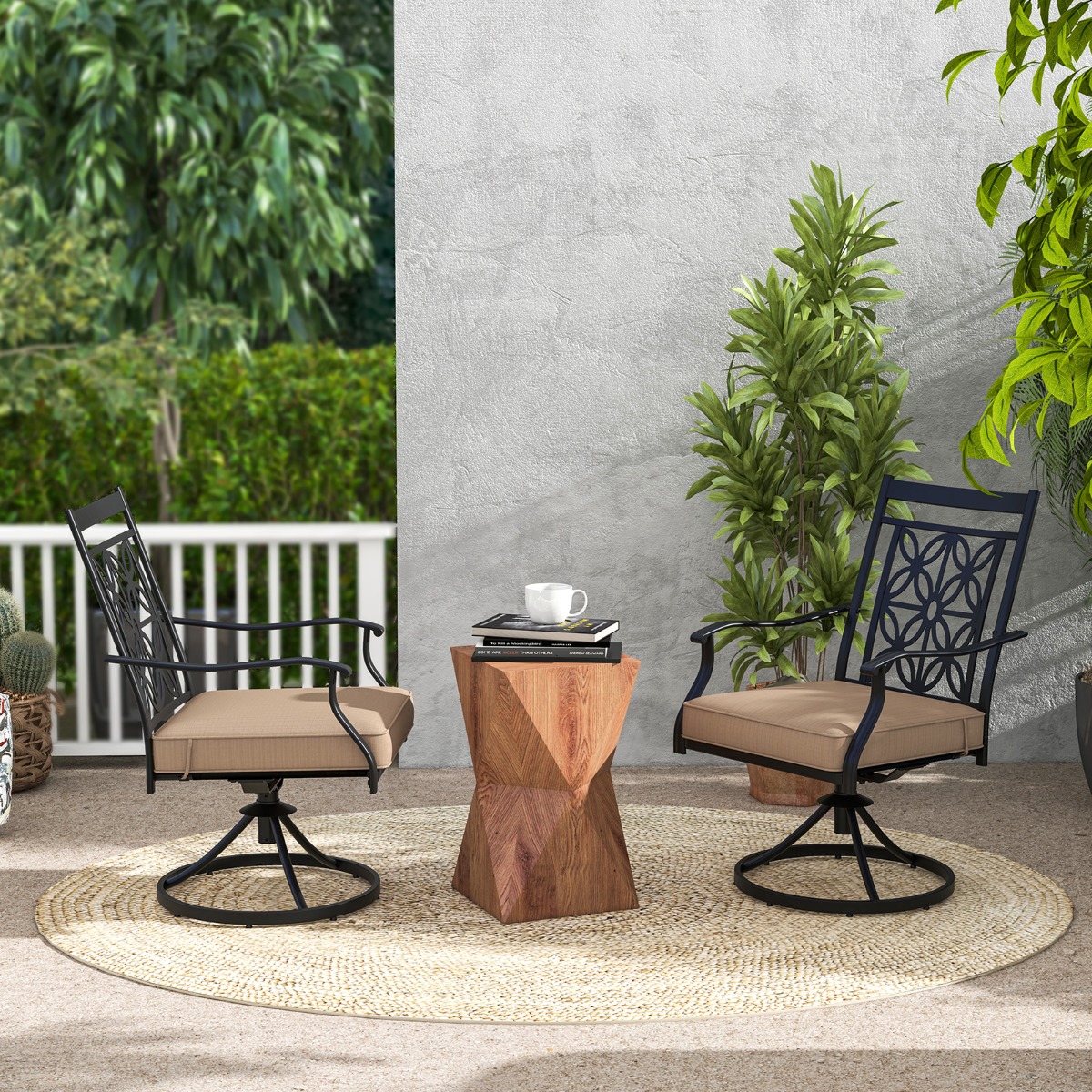 2er Set Drehsessel mit Weicher Polsterung & Blütenmuster-Rückenlehne Allwetter Terrassensessel 2er Set Drehsessel mit Weicher Polsterung & Blütenmuster-Rückenlehne Allwetter Terrassensessel von Costway