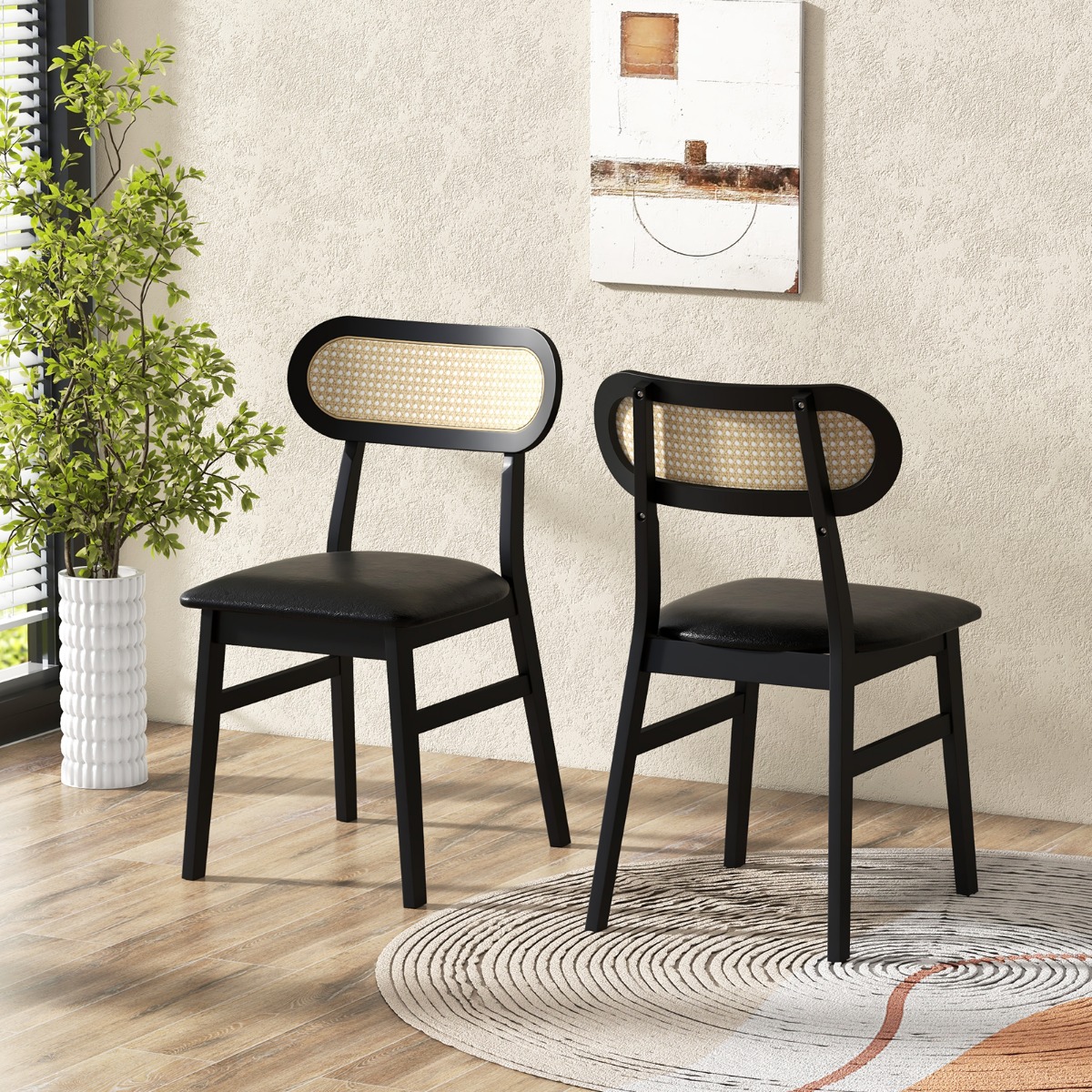 2er-Set Esszimmerstühle Holz Holzstühle mit gepolsterter Sitzfläche Schwarz von Costway