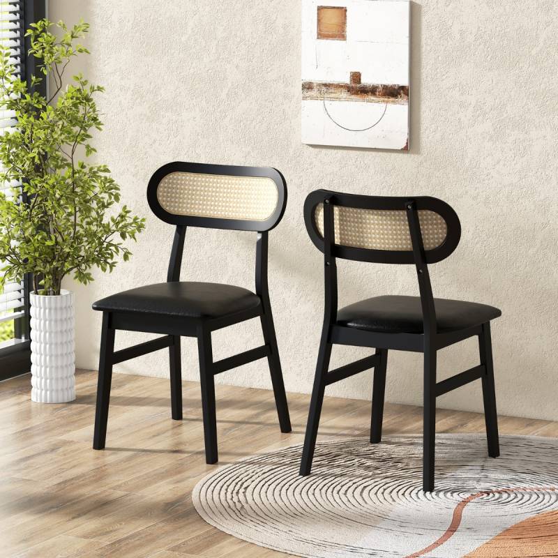 2er-Set Esszimmerstühle Holz Holzstühle mit gepolsterter Sitzfläche Schwarz von Costway
