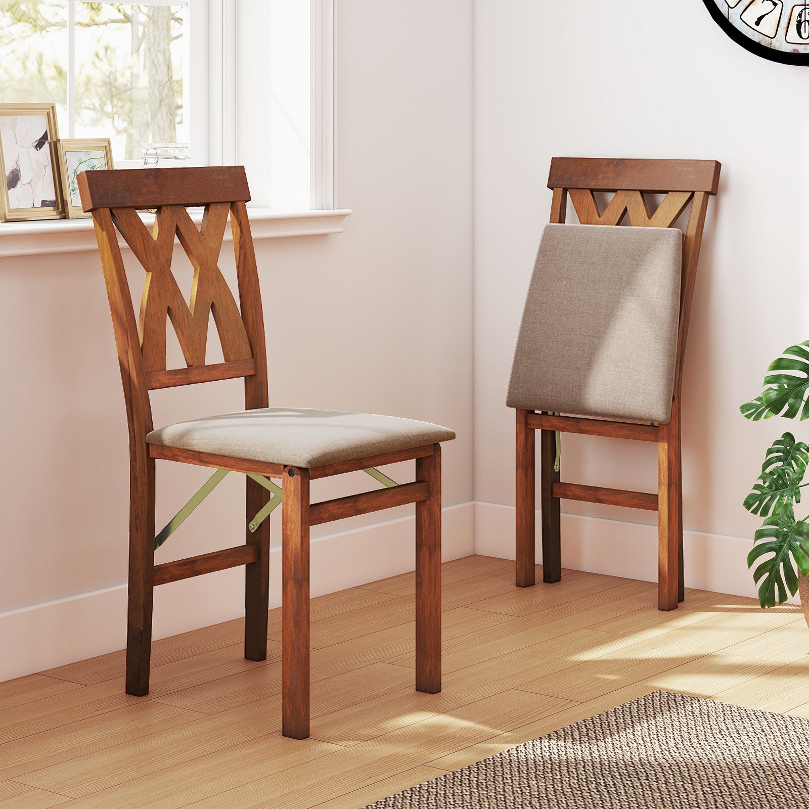 2er Set Esszimmerstühle Klappbarer Küchenstuhl mit Gepolsterter Sitz Klappstuhl Beistellstuh Braun 2er Set Esszimmerstühle Klappbarer Küchenstuhl mit Gepolsterter Sitz Klappstuhl Beistellstuh Braun von Costway