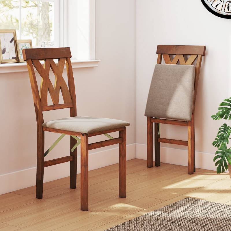 2er Set Esszimmerstühle Klappbarer Küchenstuhl mit Gepolsterter Sitz Klappstuhl Beistellstuh Braun von Costway