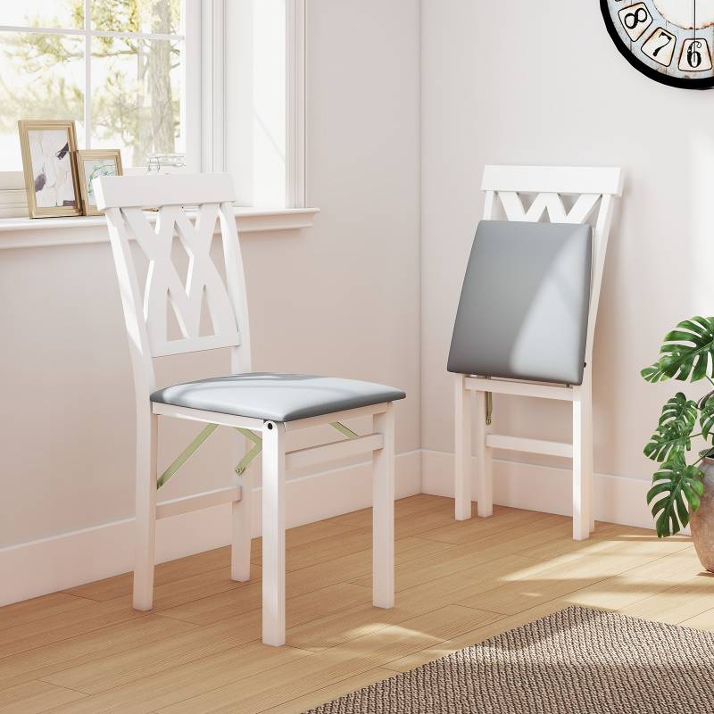 2er Set Esszimmerstühle Klappbarer Küchenstuhl mit Gepolsterter Sitz Klappstuhl Beistellstuh Weiß von Costway