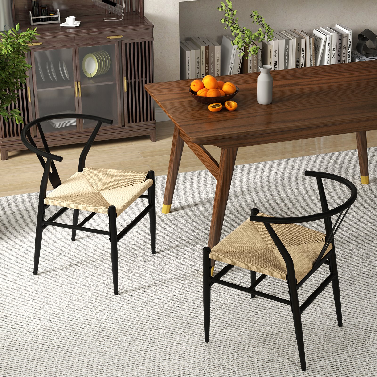 2er Set Esszimmerstühle Küchenstühle mit Y-förmiger Rückenlehne & geflochtenes Rattan-Sitzkissen Akzentstühle stapelbar Beige 2er Set Esszimmerstühle Küchenstühle mit Y-förmiger Rückenlehne & geflochtenes Rattan-Sitzkissen Akzentstühle stapelbar Beige von Costway