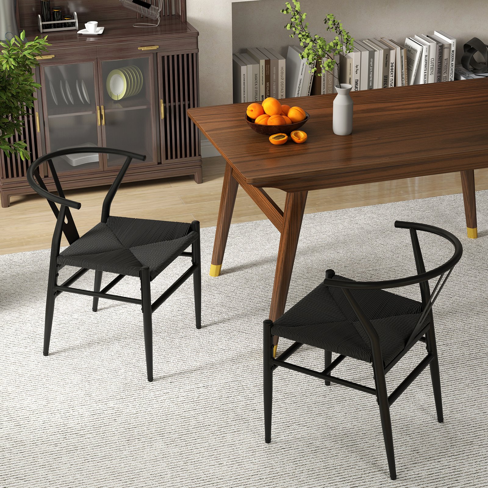 2er Set Esszimmerstühle Küchenstühle mit Y-förmiger Rückenlehne & geflochtenes Rattan-Sitzkissen Akzentstühle stapelbar Schwarz 2er Set Esszimmerstühle Küchenstühle mit Y-förmiger Rückenlehne & geflochtenes Rattan-Sitzkissen Akzentstühle stapelbar Schwarz von Costway