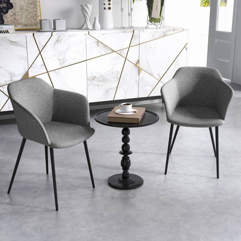 2er Set Esszimmerstühle Polsterstuhl mit ergonomischer Rückenlehne Grau von Costway