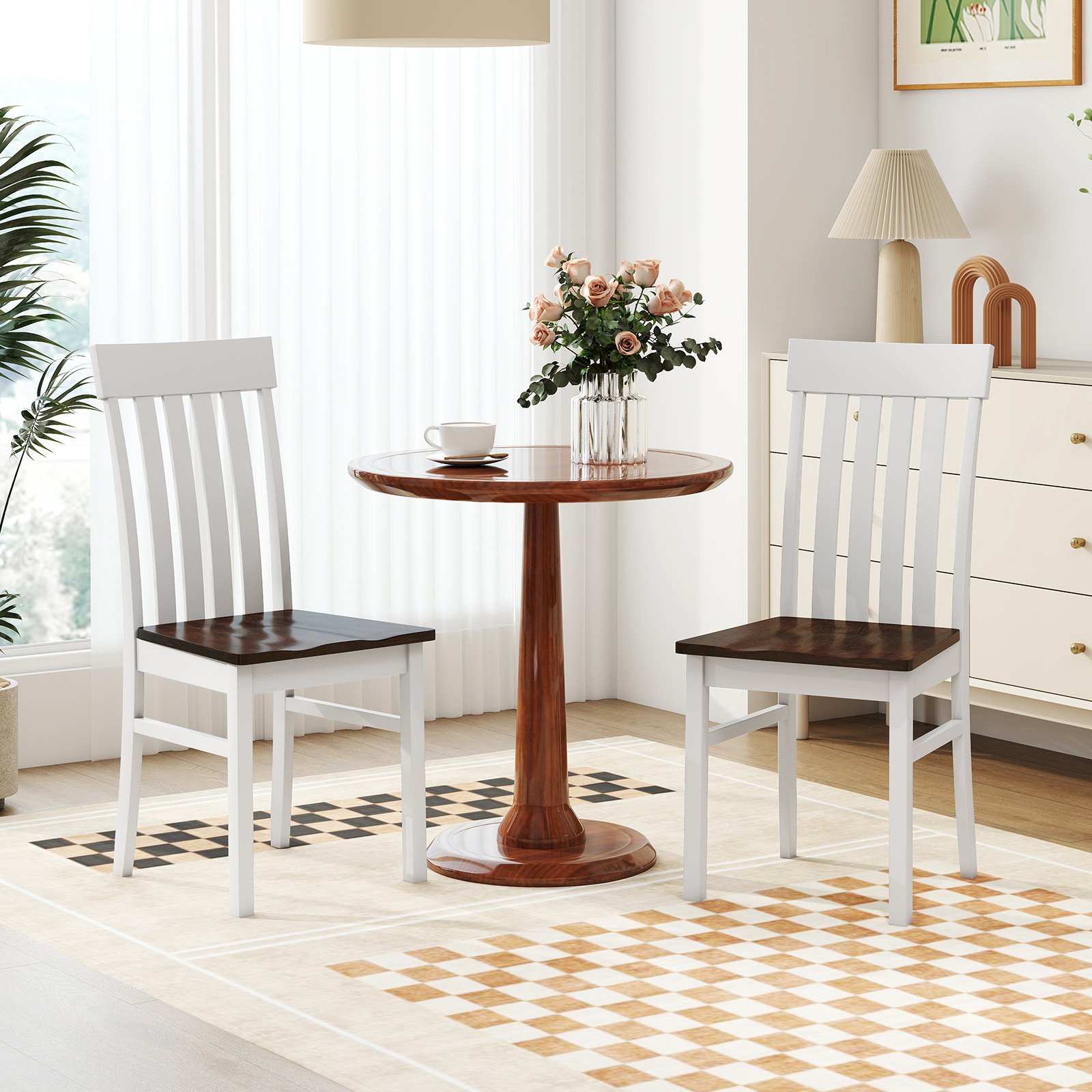 2er-Set Esszimmerstühle armlose Küchenstühle mit ergonomischer Rückenlehnen & vertieftem Sitz Braun von Costway