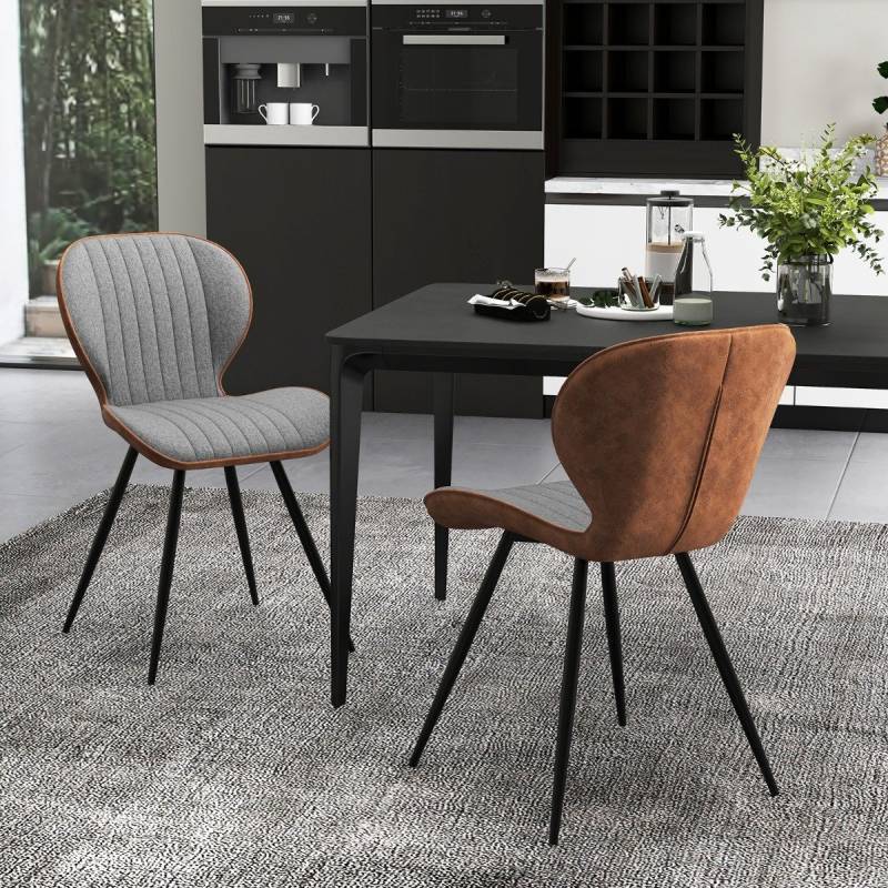 2er Set Esszimmerstühle gepolsterte Akzentstühle mit gebogenem Rückenlehne 57 x 49 x 81 cm Grau von Costway
