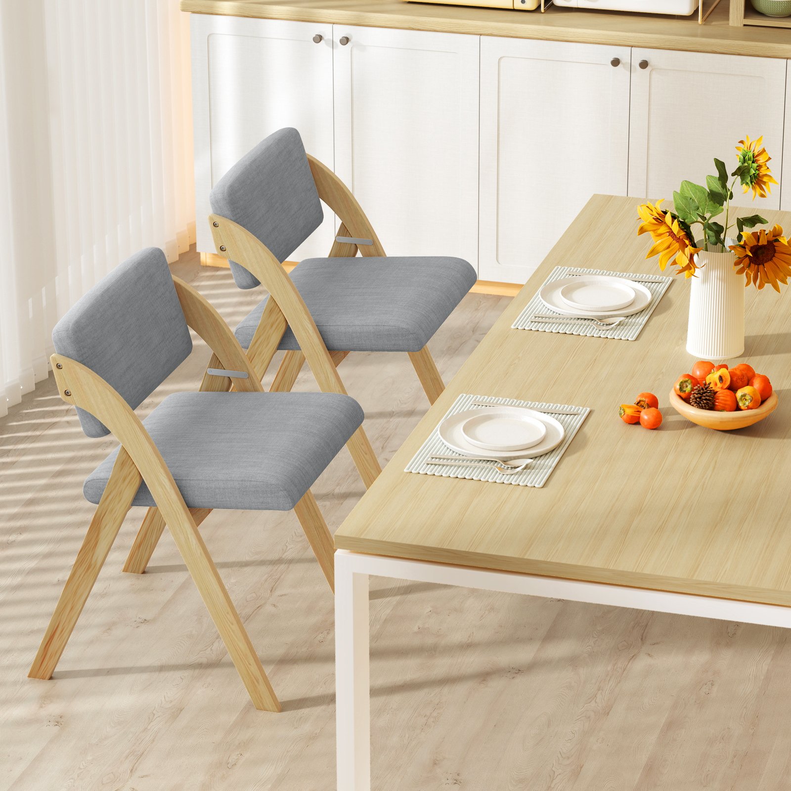 2er Set Esszimmerstühle klappbarer Küchenstuhl mit Gummiholzbeinen gepolsterter Sitz und Rückenlehne Klappstuhl Beistellstuhl Grau 2er Set Esszimmerstühle klappbarer Küchenstuhl mit Gummiholzbeinen gepolsterter Sitz und Rückenlehne Klappstuhl Beistellstuhl Grau von Costway