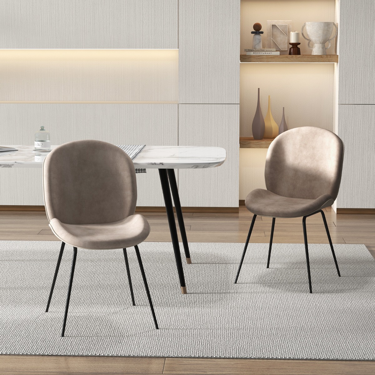 2er Set Esszimmerstühle mit Metallgestell Küchenstuhl Polsterstuhl 49 x 65 x 87 cm Kaffee von Costway