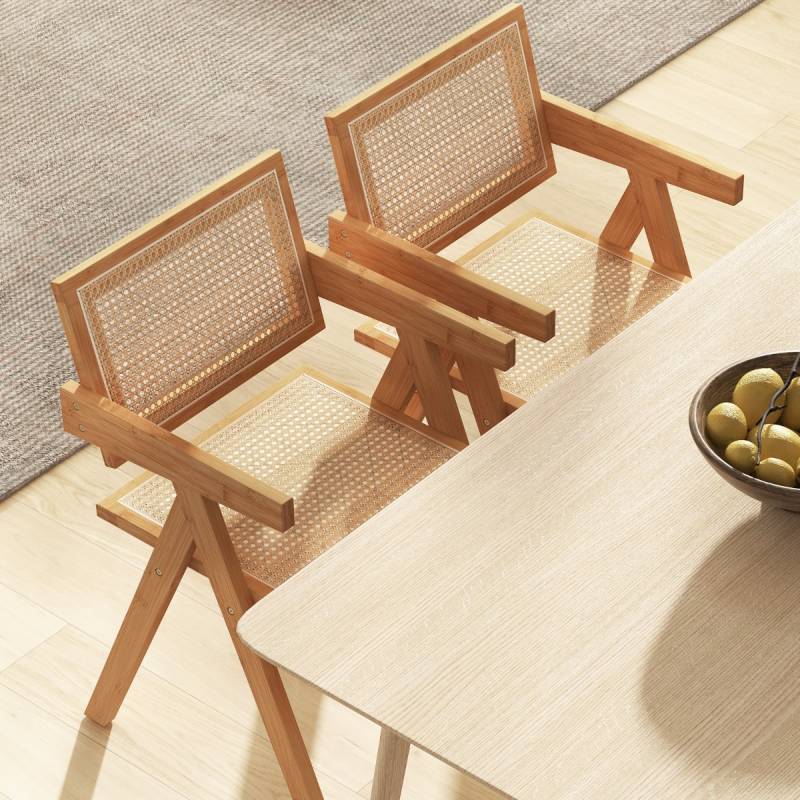 2er Set Esszimmerstuhl Küchenstuhl aus Bambus & simulierter Rattan 50 x 52 x 81 cm Natur von Costway