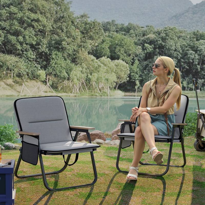 2er Set Faltbare Campingstühle mit Abnehmbarem Kissen & Seitentasche Klappstuhl Grau 2er Set Faltbare Campingstühle mit Abnehmbarem Kissen & Seitentasche Klappstuhl Grau von Costway