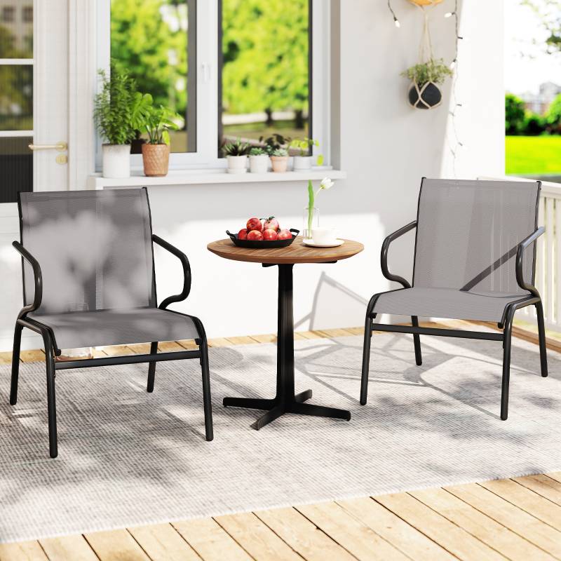 2er Set Gartenstühle Balkonstühle mit Stmungsaktivem Stoff Terrassenstühle bis 150 kg Belastbar von Costway