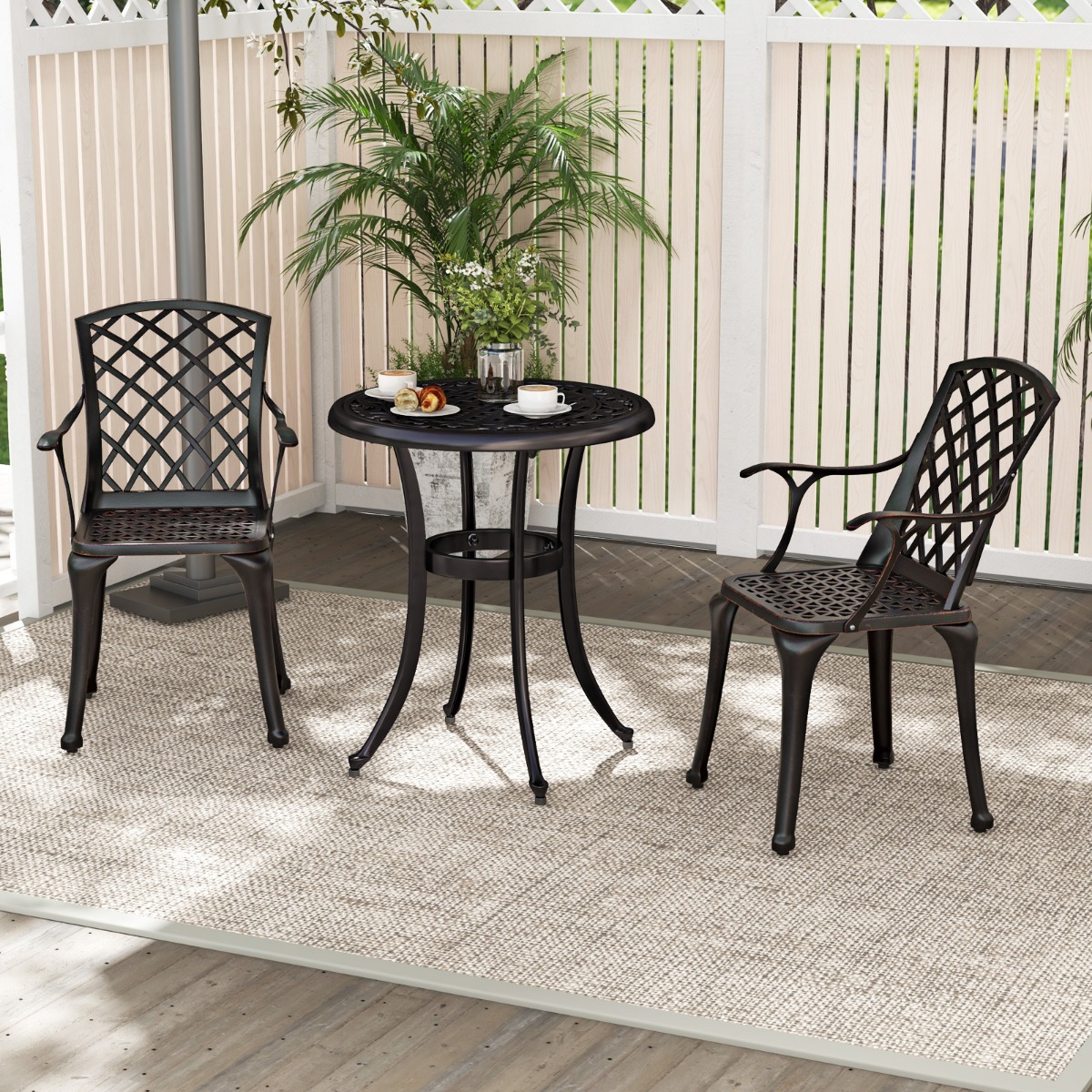 2er Set Gartenstühle aus Aluminiumguss wetterfeste Terrassenstühle mit Armlehnen Kupferrot von Costway