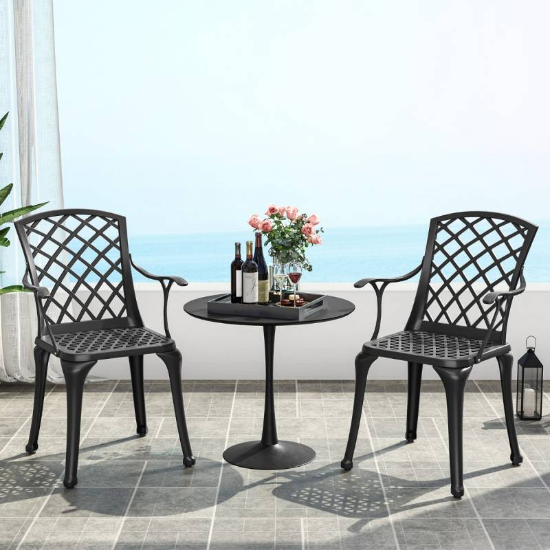 2er Set Gartenstühle aus Aluminiumguss wetterfeste Terrassenstühle mit Armlehnen Schwarz von Costway