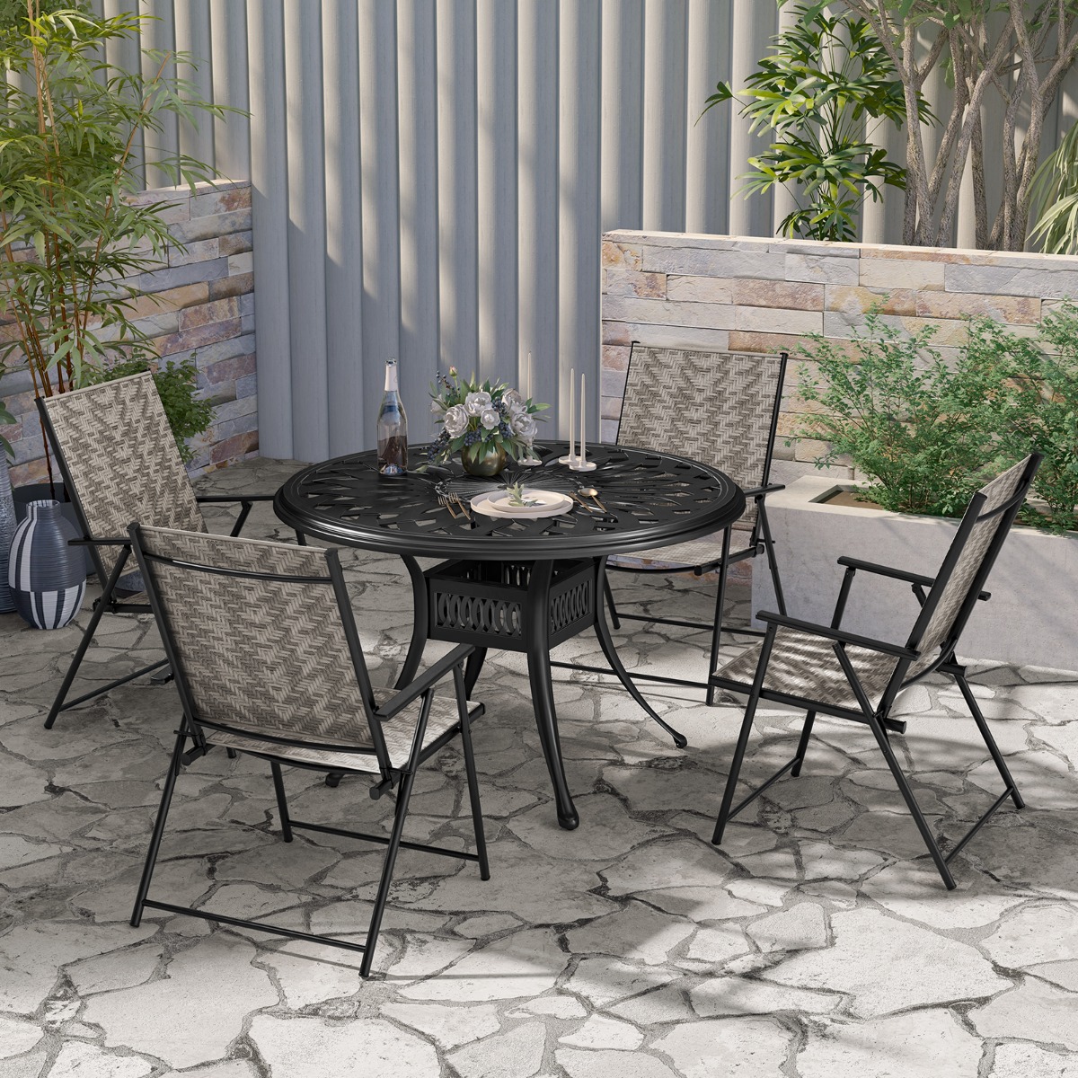 2er Set Gartenstühle aus Polyrattan mit Armlehnen Klappstühle Balkonstühle Terrassenstühle von Costway