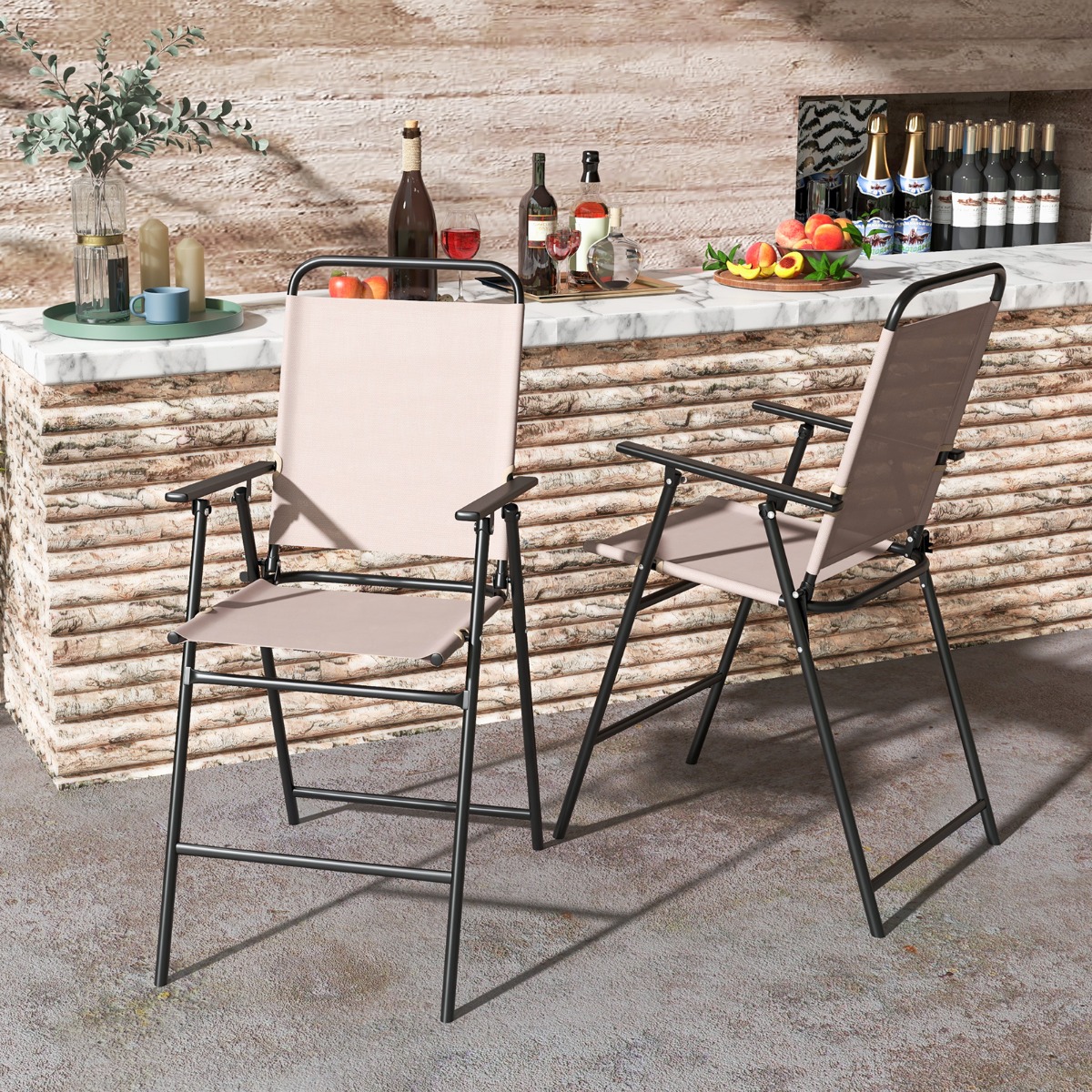 2er Set Gartenstühle hohe Klappstühle mit Fußstütze Sitzhöhe 63 cm Beige + Metall 2er Set Gartenstühle hohe Klappstühle mit Fußstütze Sitzhöhe 63 cm Beige + Metall von Costway