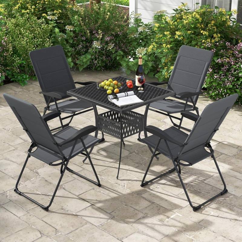 2er Set Gartenstühle mit 7-fach Verstellbarer Rückenlehne Klappstühle Balkonstühle Grau von Costway