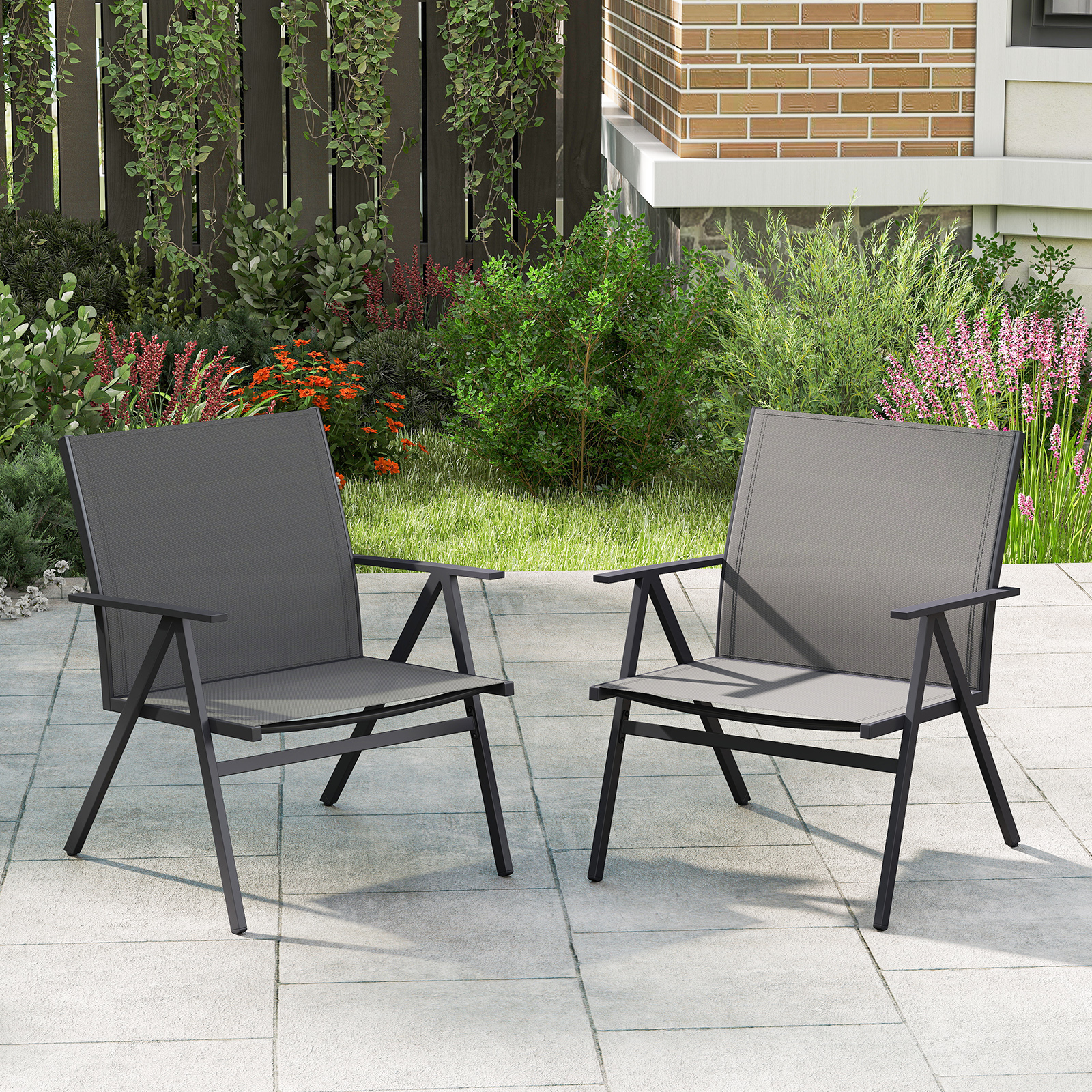 2er Set Gartenstühle mit Atmungsaktivem Stoff Balkonstühle Terrassenstühle Grau 2er Set Gartenstühle mit Atmungsaktivem Stoff Balkonstühle Terrassenstühle Grau von Costway