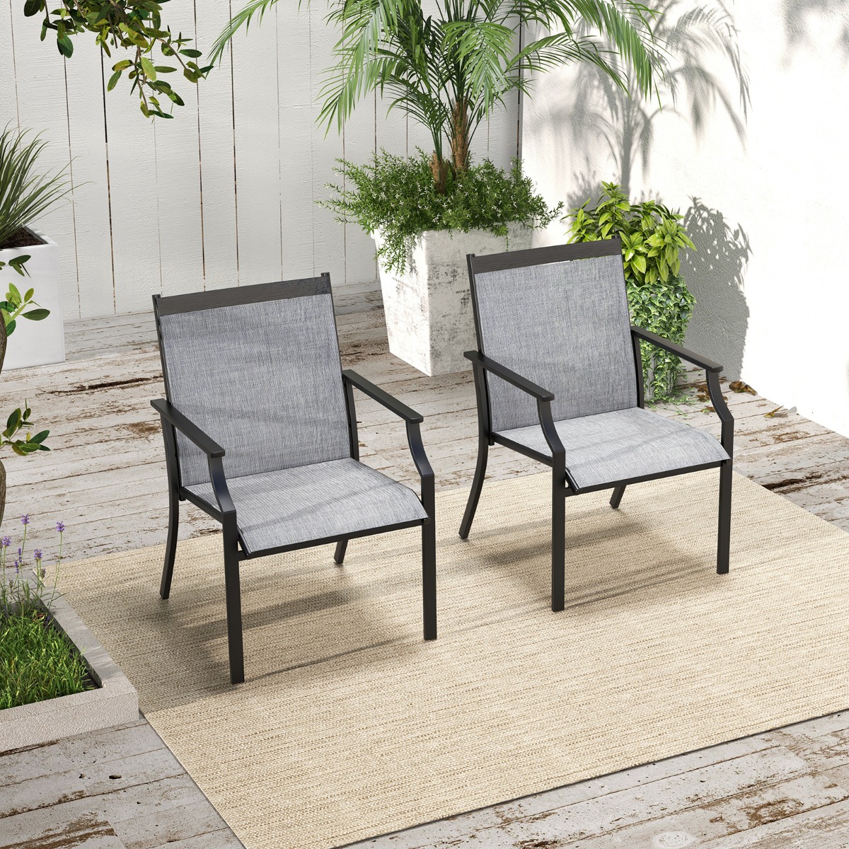 2er Set Gartenstühle mit Atmungsaktiver Sitzfläche & Metallrahmen bis 150 kg Belastbar Grau 2er Set Gartenstühle mit Atmungsaktiver Sitzfläche & Metallrahmen bis 150 kg Belastbar Grau von Costway