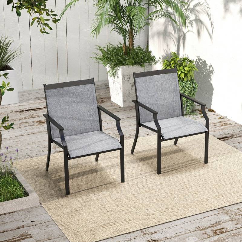 2er Set Gartenstühle mit Atmungsaktiver Sitzfläche & Metallrahmen bis 150 kg Belastbar Grau von Costway