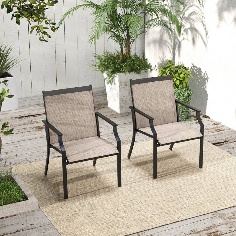2er Set Gartenstühle mit Atmungsaktiver Sitzfläche & Metallrahmen bis 150 kg Belastbar Kaffee von Costway