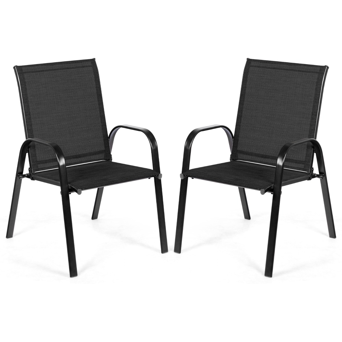 2er Set Gartenstühle mit Gebogenen Armlehnen & Verstärktem Metallrahmen Outdoor Bistrostühle Schwarz 2er Set Gartenstühle mit Gebogenen Armlehnen & Verstärktem Metallrahmen Outdoor Bistrostühle Schwarz von Costway