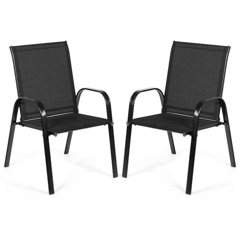 2er Set Gartenstühle mit Gebogenen Armlehnen & Verstärktem Metallrahmen Outdoor Bistrostühle Schwarz von Costway