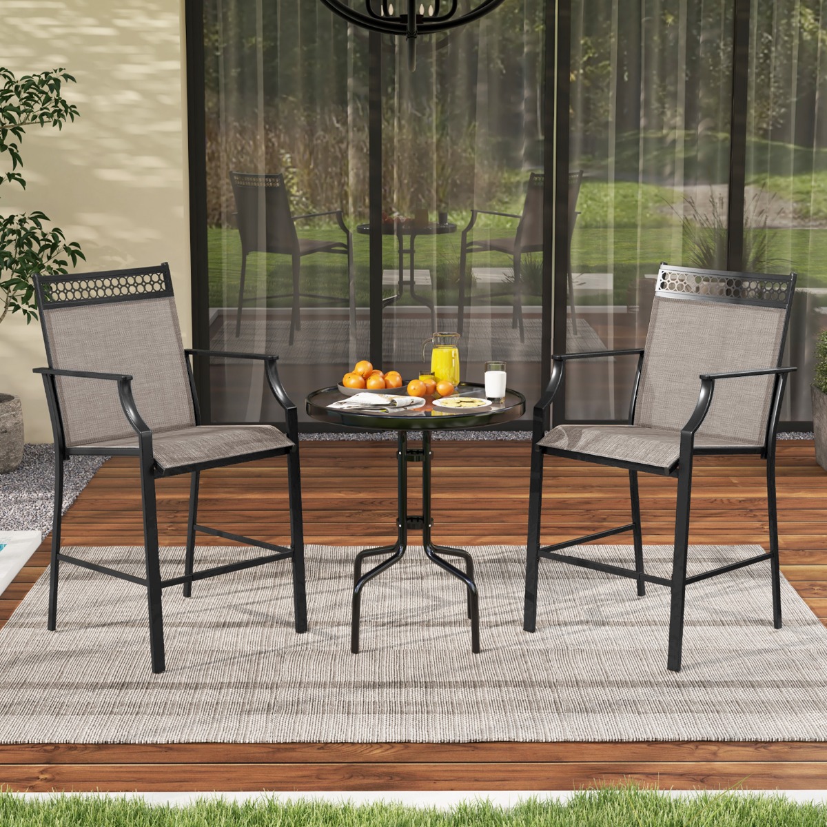2er Set Gartenstühle mit Schnell trocknendem Stoff Hohe Terrassenstühle Balkonstühle-Braun 2er Set Gartenstühle mit Schnell trocknendem Stoff Hohe Terrassenstühle Balkonstühle-Braun von Costway