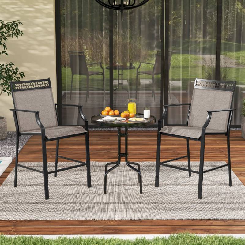 2er Set Gartenstühle mit Schnell trocknendem Stoff Hohe Terrassenstühle Balkonstühle-Braun von Costway